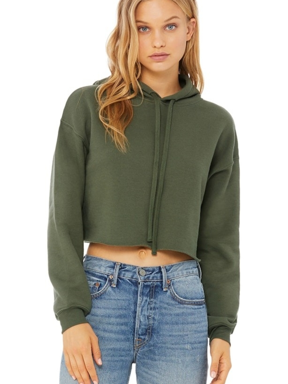 Bella + Canvas Crop Hoodie - Military Green - Size Small